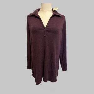 New Ribbed Polo Tunic Top Purple Wine Long Sleeve Cozy Luxe Dark Academia XL